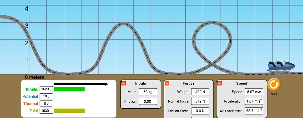 Roller coaster on a track with variables like mass.