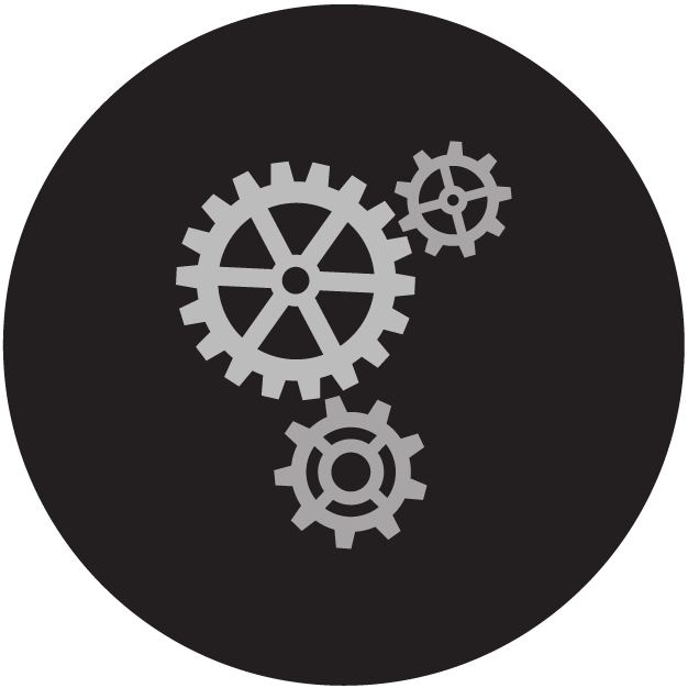 Black circle with cogs in it.